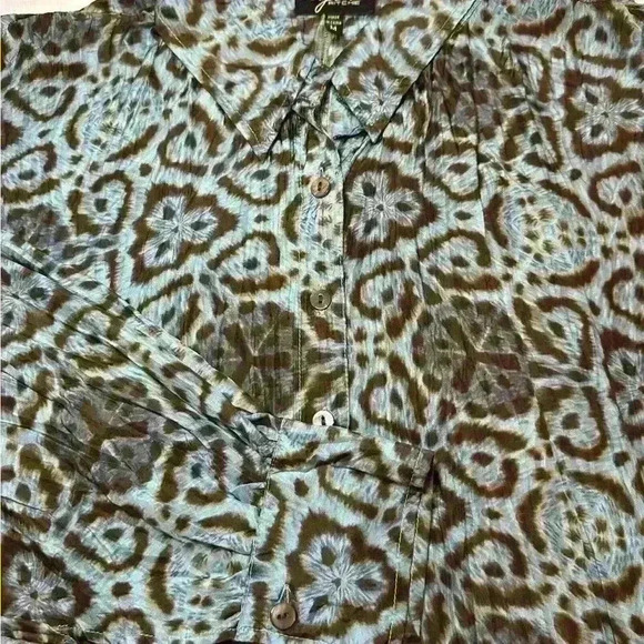 Lynn Ritchie Vintage 100% Silk Long Shirt - Brown + Blue - Women’s Size Medium - Picture 14 of 15